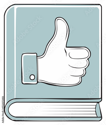 Illustrative book featuring a prominent thumbs up gesture on its cover, symbolizing approval, good content, and positive recommendation.
