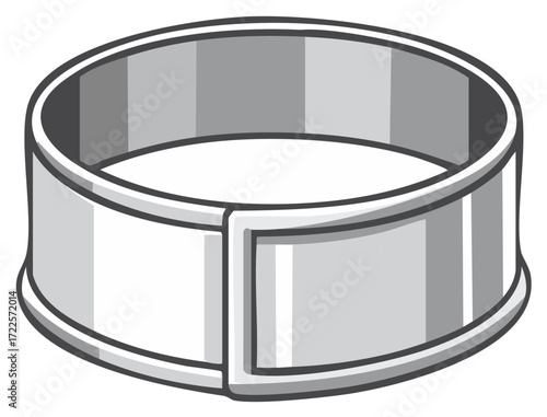 Adjustable metal collar with buckle for pets or general use. Versatile band with secure fastener in gray and white.