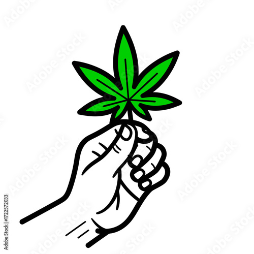 Hand Gently Holding a Vibrant Green Cannabis Leaf