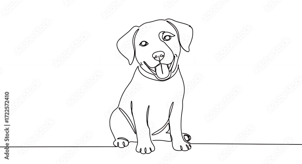 Fototapeta premium Continuous line drawing of a sitting puppy
