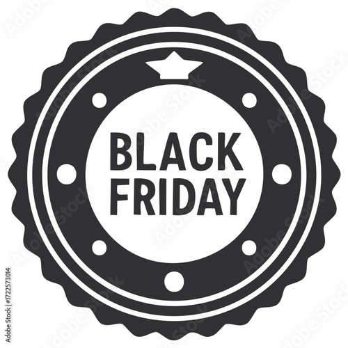 Black Friday Seal Emblem Badge with Star and Dots Festive Design