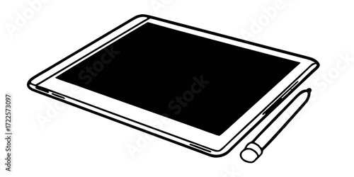 Illustration of tablet device digital technology with stylus pen touchscreen mobile gadget electronic tool device
