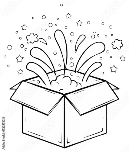 Exploding Surprise Box with Stars and Bubbles Illustration