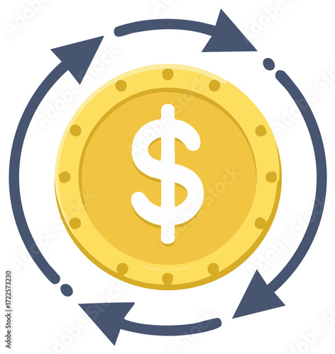 Gold Coin With Dollar Symbol And Circular Arrows Indicating Financial Cycle