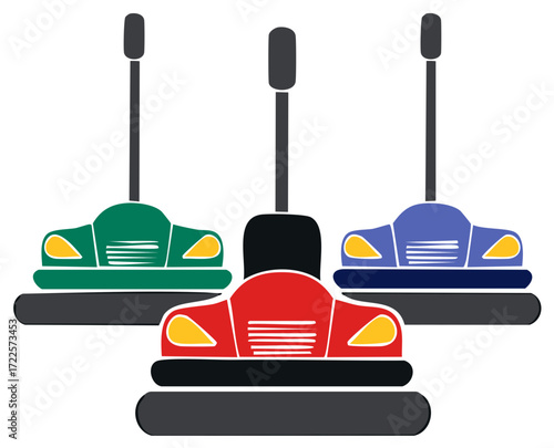 Cartoon illustration of bumper cars at an amusement park