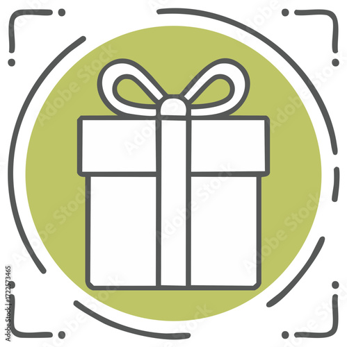 Gift box with bow icon in a green circle illustration.