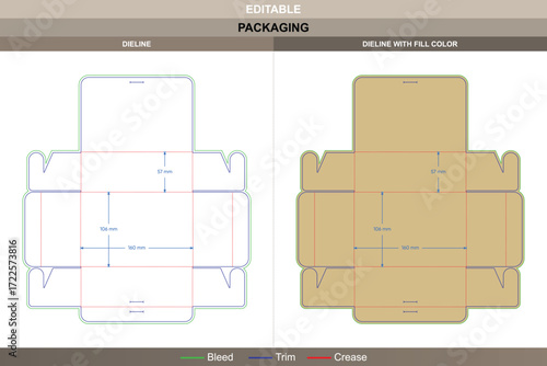 Folding paper packaging box template featuring detailed carton dieline and editable die line for manufacturing durable folding carton packaging solutions