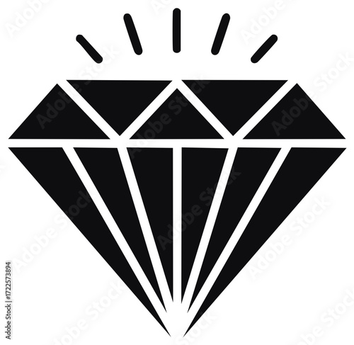 Iconic Diamond Illustration Jewel Brilliant Facets Sparkle Elegance Wealth Simple Solid Design Flat Design Logo Symbol