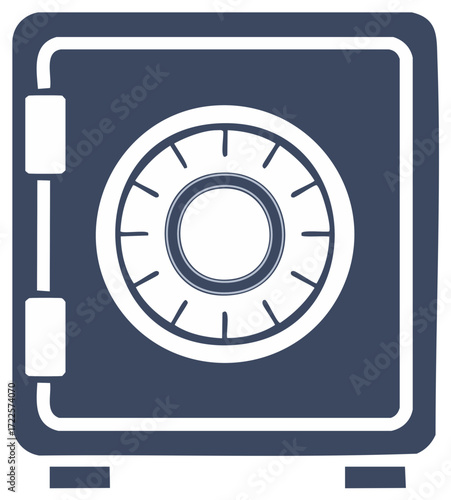Dark blue safe with a combination lock, secure metal box to keep valuables safe, finance concept