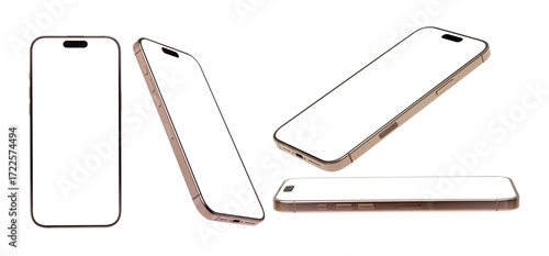 Flat rays , collection of color Desert Titanium , smartphone mockup blank screen isolated with clipping path  mobilephone new model photo isolated on transparent background.