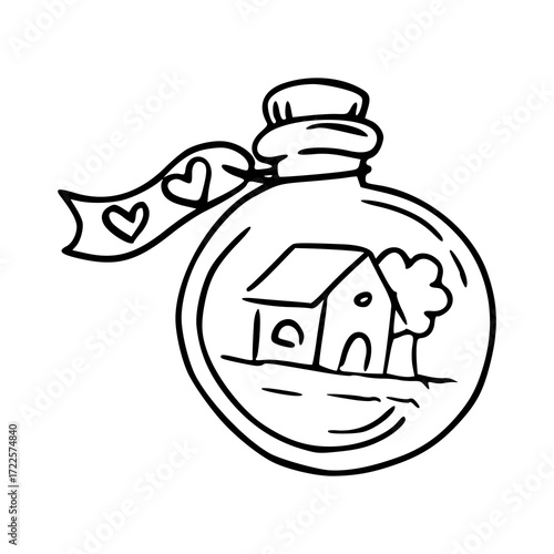 house in a bottle message doodle illustration