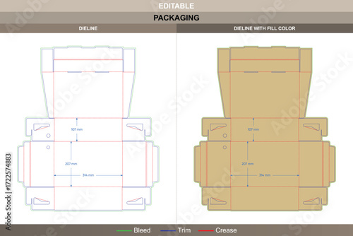 Folding paper shoe box packaging template featuring structural carton dieline and editable die line for professional folding carton production and printing