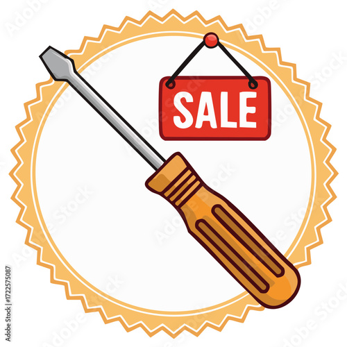 Screwdriver Tool Sale Announcement Graphic with Circular Decorative Element