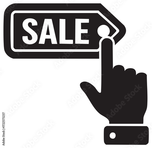 Hand Finger Clicking Sale Tag Icon for Online Shopping and Discounts
