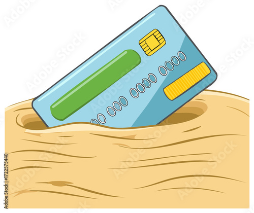 Buried Credit Card Concept Sandy Beach Payment Method Savings Financial Loss