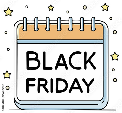 Black Friday Calendar Event Notification with Festive Stars and Circles