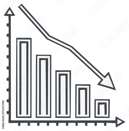 Declining Bar Chart with Arrow Showing Negative Trends in Business Economy