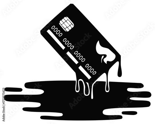 Credit card melting, dripping, dissolving into a black puddle