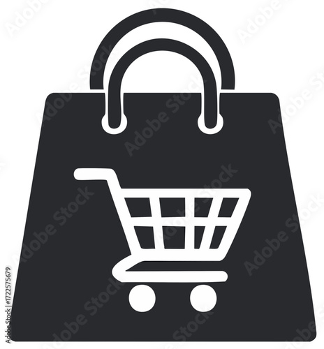 Shopping Bag with Cart Icon Symbolizing Retail Purchase and Commercial Activity