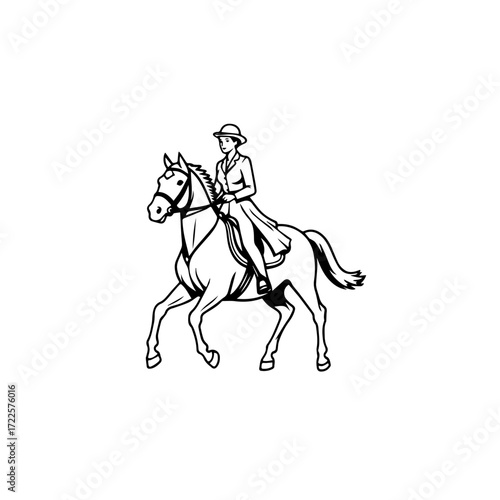 Wallpaper Mural Black and white line art of a beautiful woman with perfect body riding horse elegant minimalist illustration Torontodigital.ca