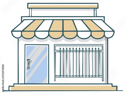 Storefront Hand-Drawn Illustration of Boutique, Shop, Cafe, Commercial Building