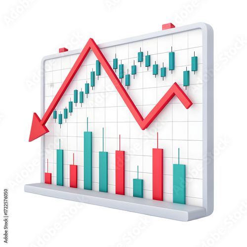 Financial market chart showing a downward trend and stock price decline