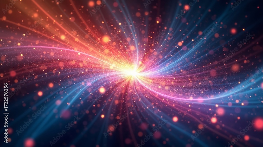 Obraz premium Exploding Light Streaks with Orange and Blue Particles