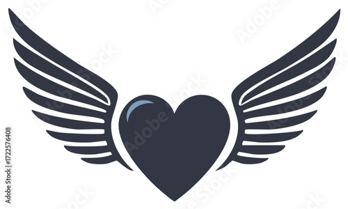 Heart with Wings Illustration Valentine Romantic Symbol Love Heart Wings