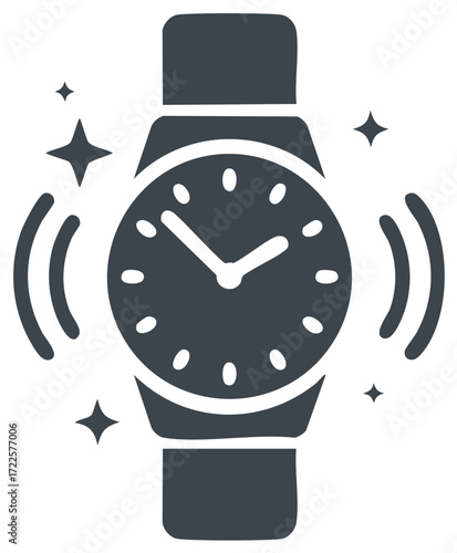 Wristwatch Icon with Signals and Stars Reminder Notification Alert Time Management Deadline