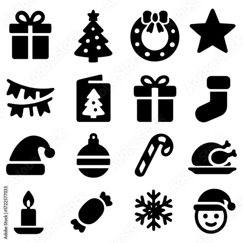  Festive Symbols: A delightful collection of intricately crafted Christmas symbols, from twinkling stars to gift boxes, ready to infuse joy into the holiday season.