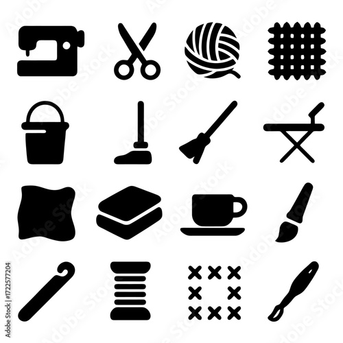 Iconic Crafting Essentials: A collection of essential crafting icons, representing various creative tools. 