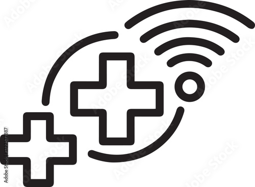 Modern healthcare technology connecting patients with telemedicine solutions, plus sign symbols for health with wireless connectivity, scalable vector graphic