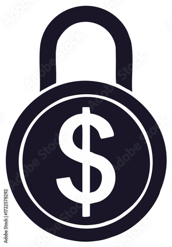 Security padlock with currency dollar sign protects money, wealth