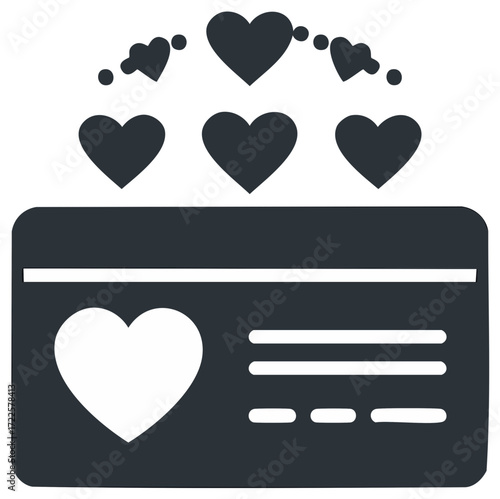Digital loyalty program card with rising hearts symbolizing appreciation and positive customer feedback
