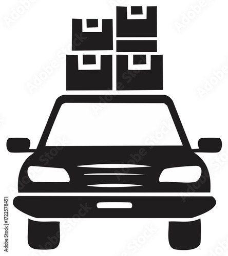 Car with stacked moving boxes on roof simple vector illustration for relocation and transport concepts
