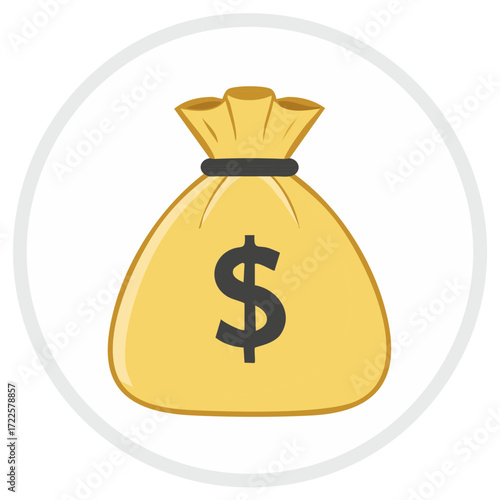 Gold Money Bag Icon with Dollar Sign Representing Financial Wealth Savings and Investment