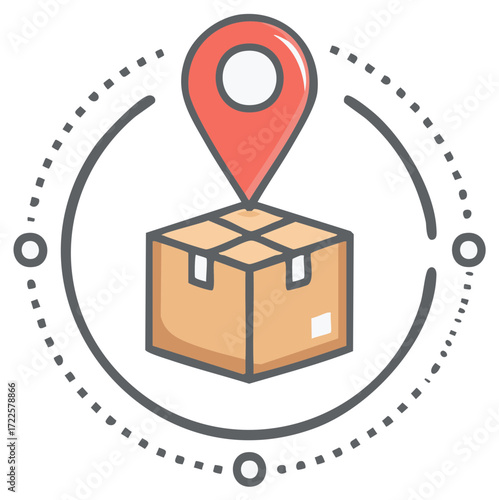 Package Location Pinpoint Delivery Box Shipping Route Circle Graphic Concept