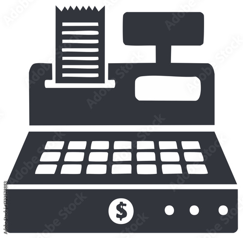 Retro Cash Register with Receipt and Dollar Symbol Icon