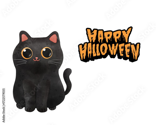 Adorable Halloween Black Cat Illustration