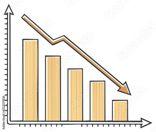 Hand drawn bar chart with downward arrow showing financial decline and loss
