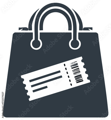 Shopping bag carrying a ticket or coupon representing retail sales and discounts