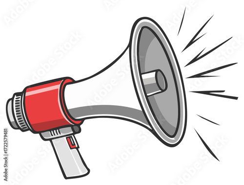 Retro megaphone broadcasting sound waves in energetic style