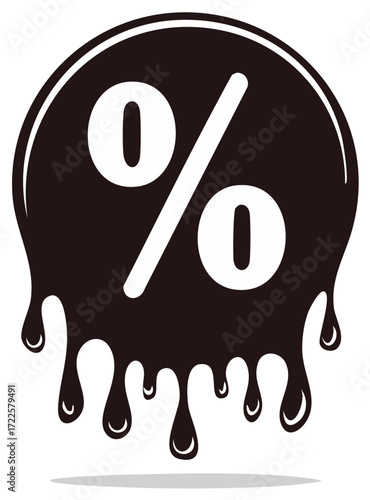 Black percentage symbol in a dripping circle icon representing discounts and sales