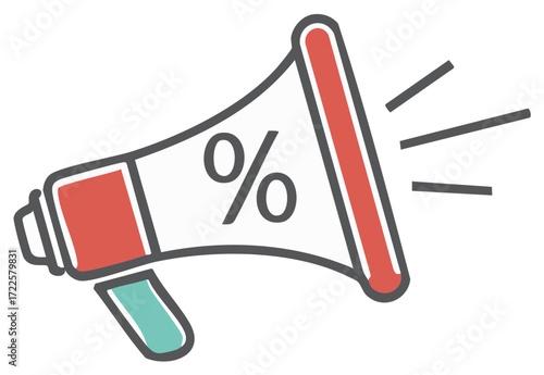 Vector megaphone with percent symbol shouts loud sale announcements discount promotion business marketing advertising bargain promotion.