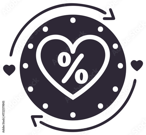 Heart icon with percentage symbol and circular arrow indicating cycle or renewal