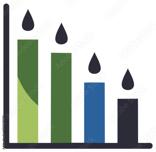 Bar Graph Illustration Showing Downward Trend Represented by Candles with Dripping Wax