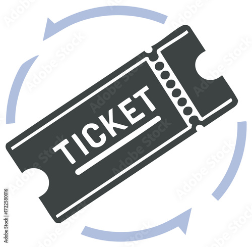 Graphic of a ticket with circling arrows, symbolizing access or entry.