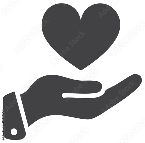 Hand giving a heart icon for charity donation love and healthcare support symbol