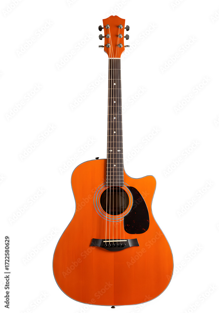 Fototapeta premium Glossy Orange Acoustic Guitar, isolated on white or transparent background. PNG