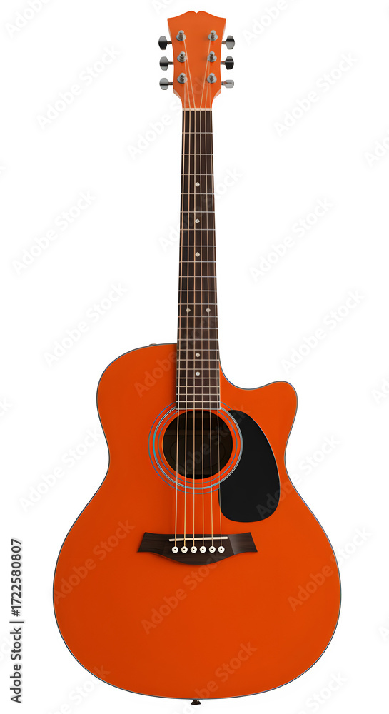 Obraz premium Glossy Orange Acoustic Guitar, isolated on white or transparent background. PNG